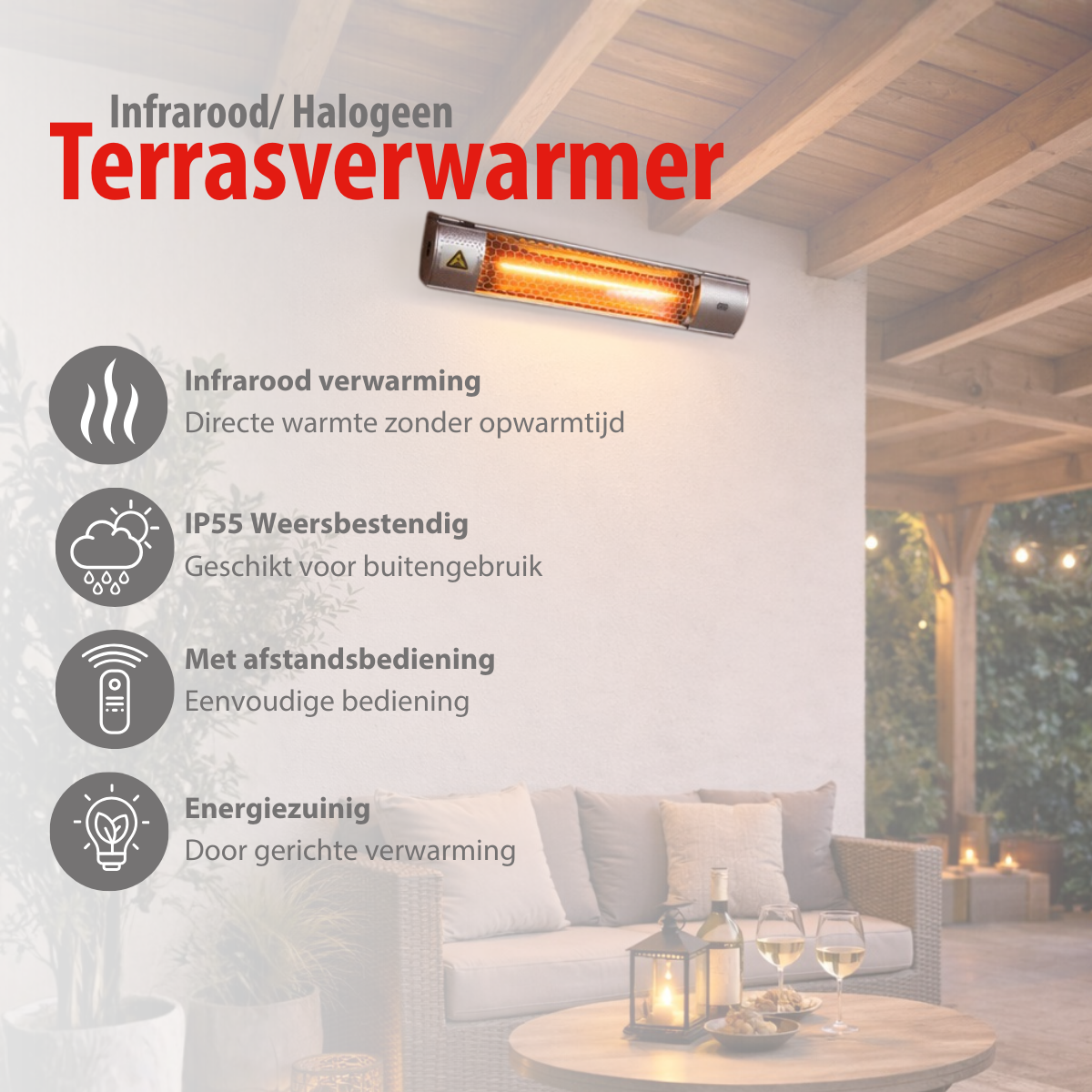 alpina Terrasverwarmer Infrarood Verwarming - Heater 2000W - maximondo