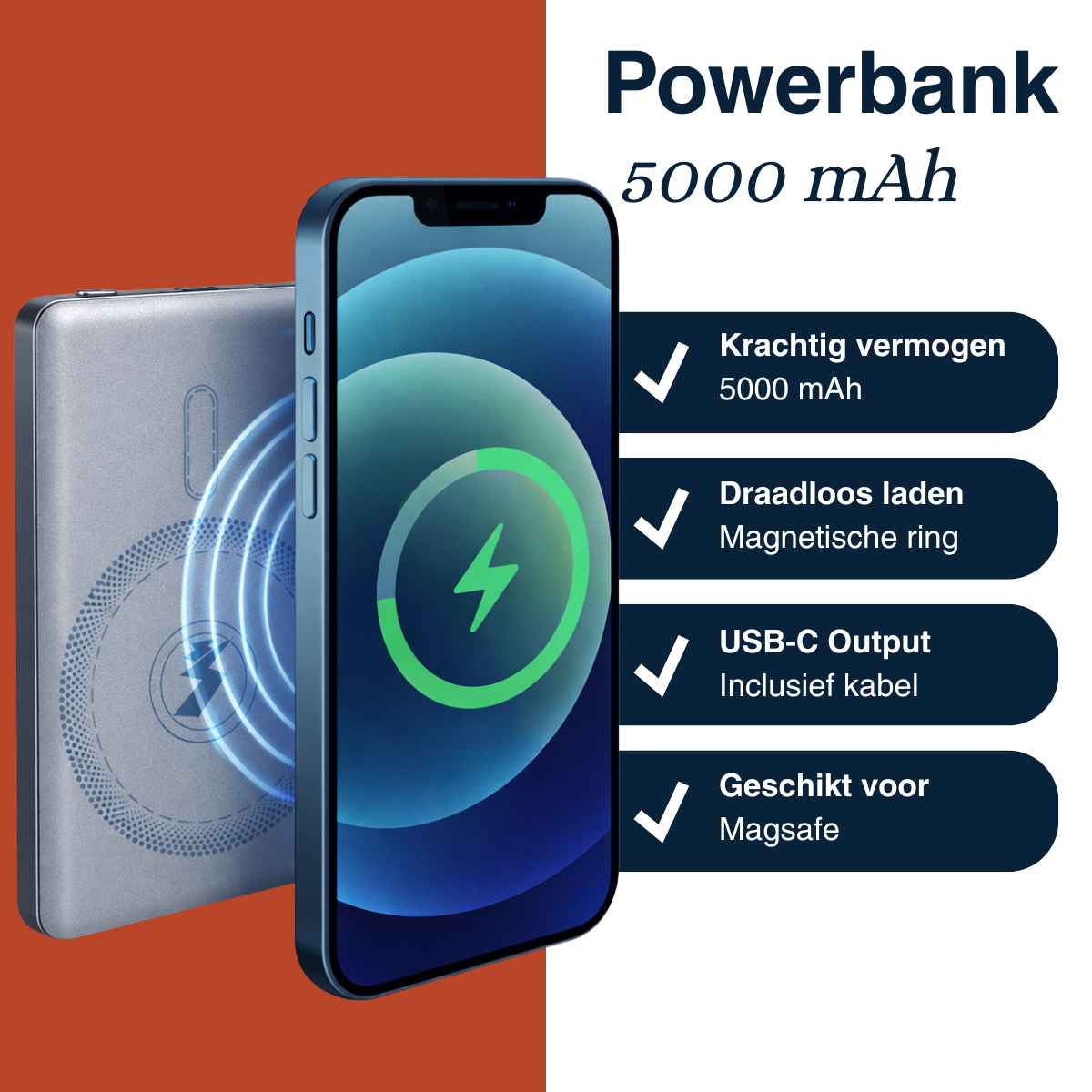 Grundig Draadloze Powerbank 5000Mah - Power Bank 15W Magsafe - maximondo