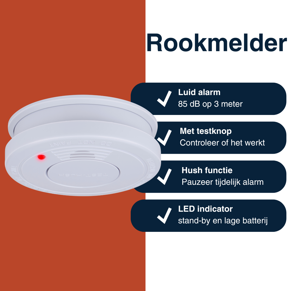 Grundig Rookmelder met Testknop en 85 dB Alarm
