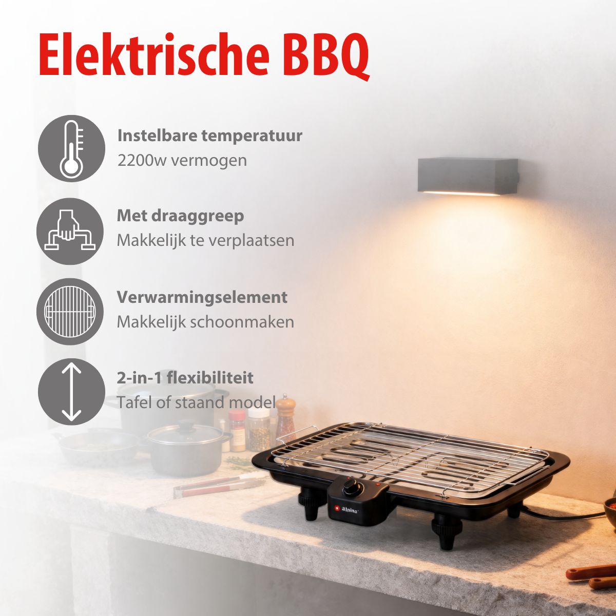 alpina Elektrische BBQ 2-In-1 2200W - Electrische BBQ - maximondo