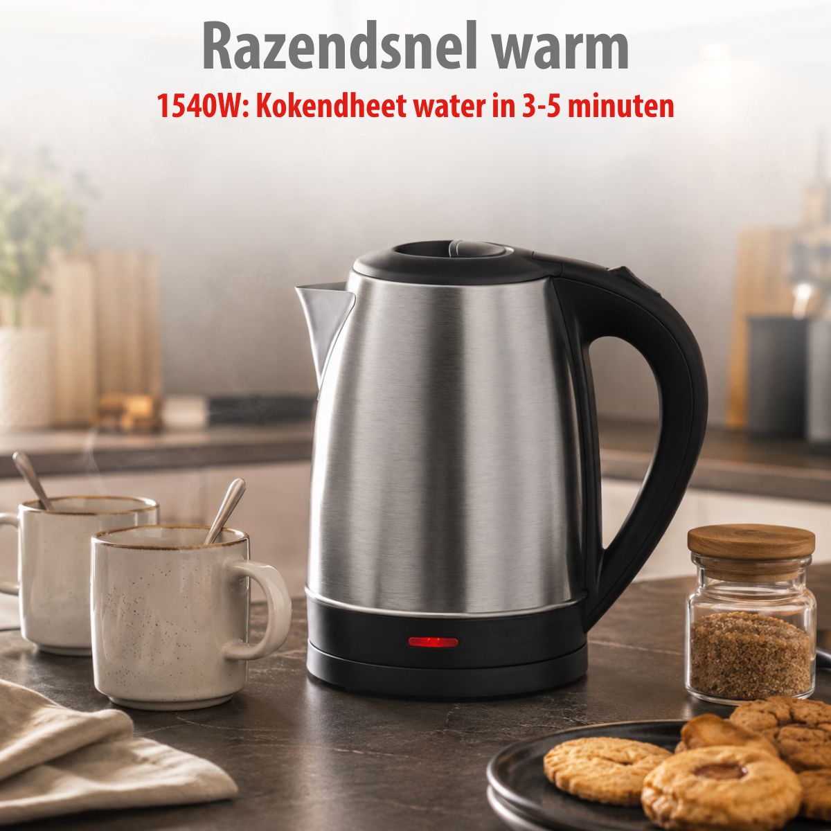 alpina Waterkoker 1.7L - Water Koker - RVS - 360° Draaibaar - maximondo
