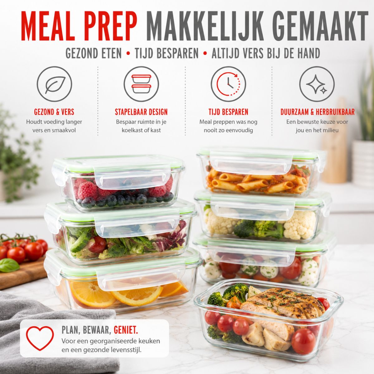 alpina Glazen Vershoudbakjes - Meal Prep Bakjes