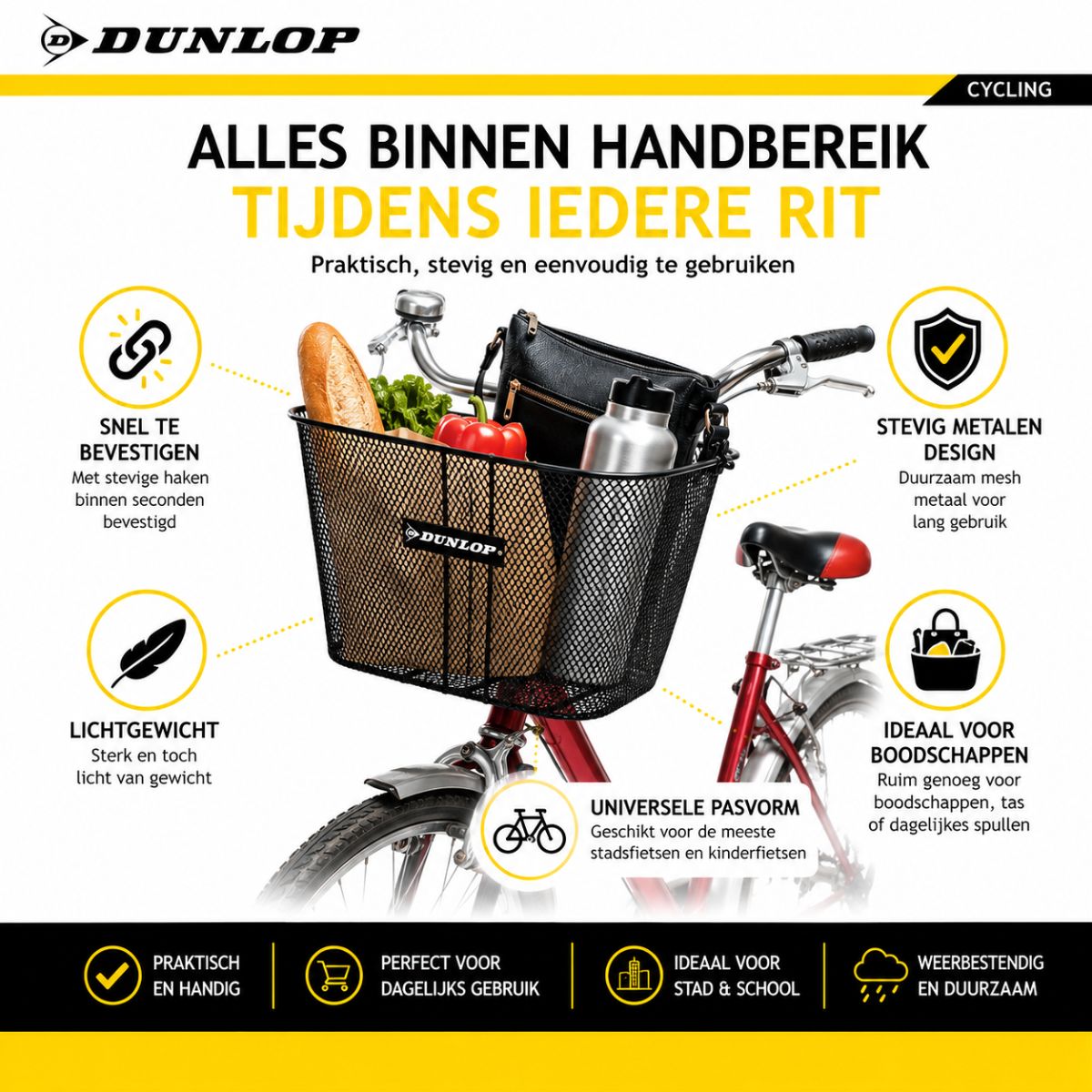 Dunlop Fietsmand Stuur 22L 34x24,5x26 cm - maximondo