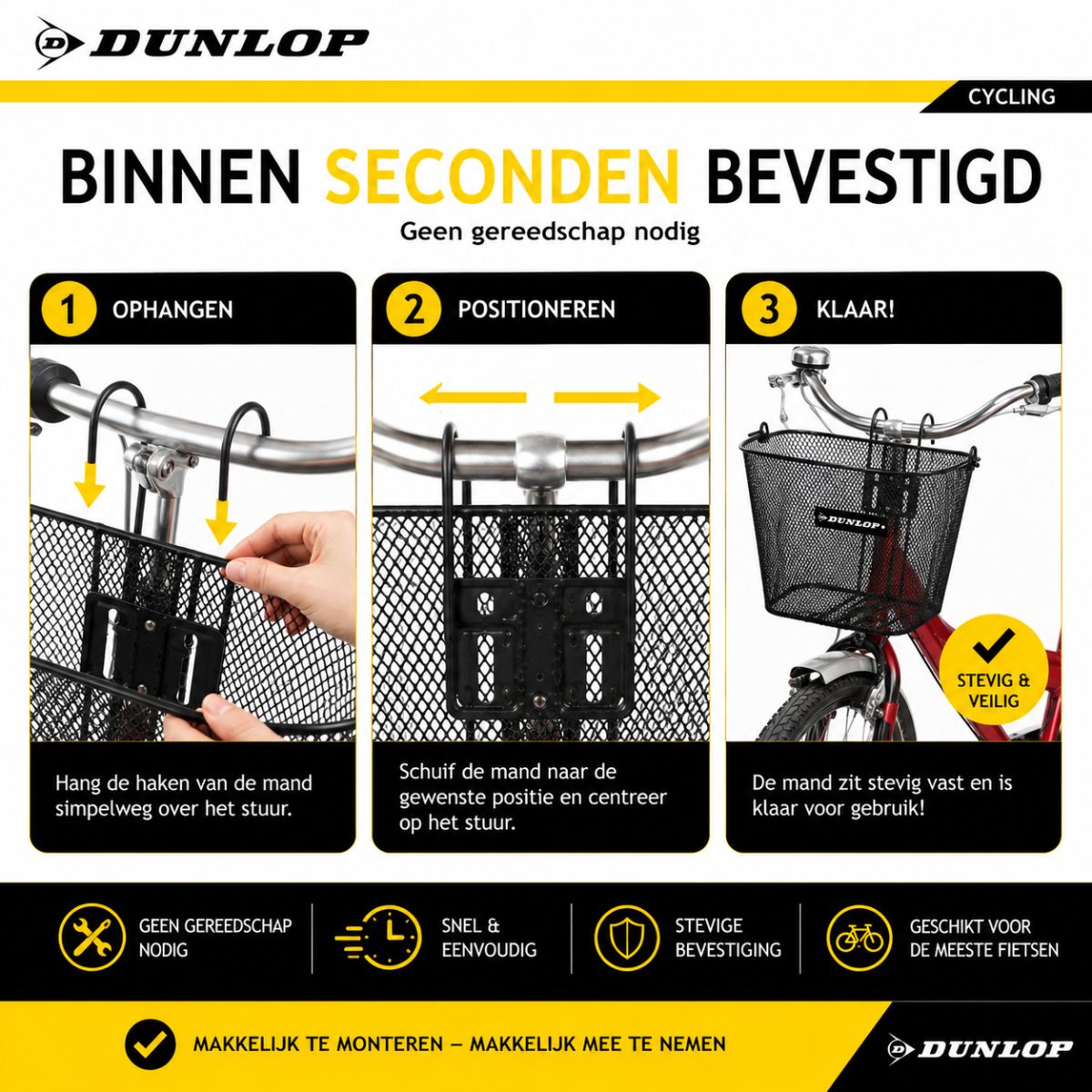 Dunlop Fietsmand Stuur 22L 34x24,5x26 cm - maximondo
