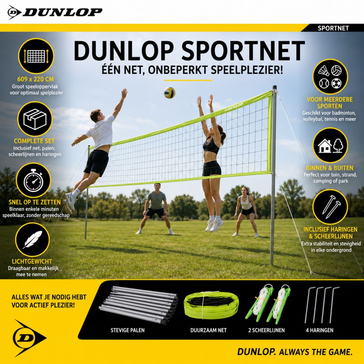 Dunlop Sportnet 609x220 CM Groen/Zwart - maximondo