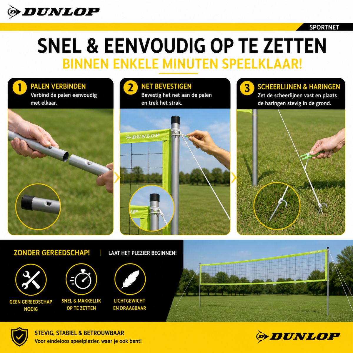 Dunlop Sportnet 609x220 CM Groen/Zwart - maximondo