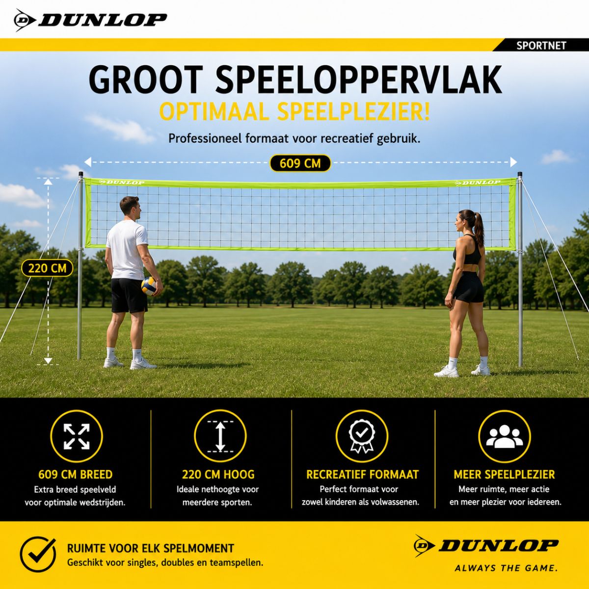Dunlop Sportnet 609x220 CM Groen/Zwart - maximondo