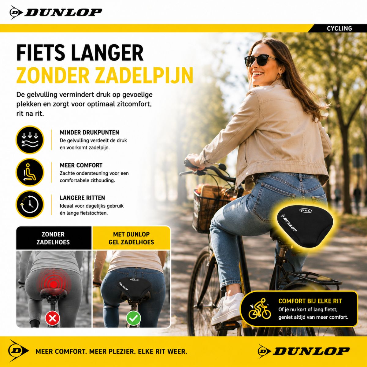 Dunlop Fietszadelhoes Gel 24 x 27cm - maximondo