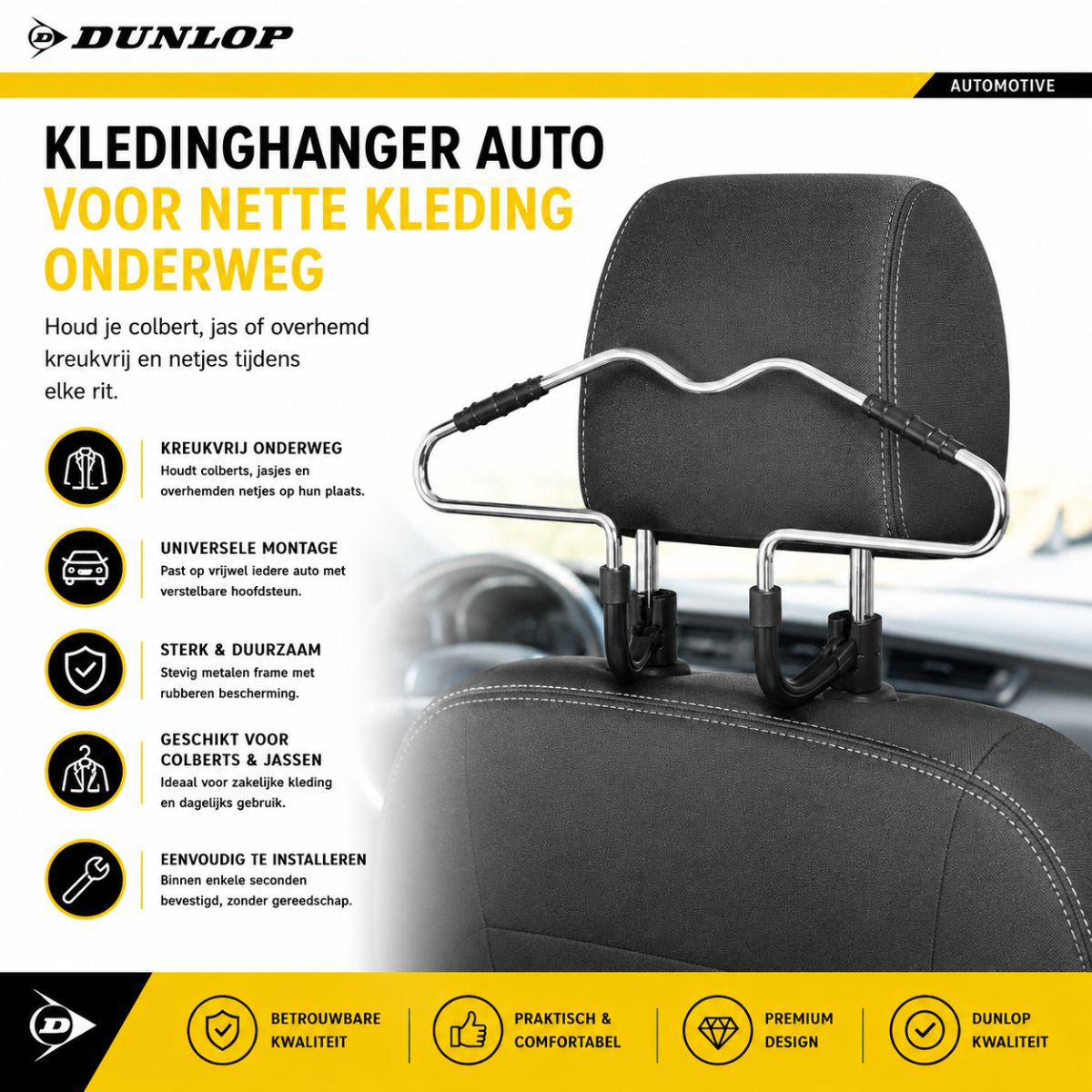 Dunlop Auto Kledinghanger voor Hoofdsteun - Auto Hanger - maximondo