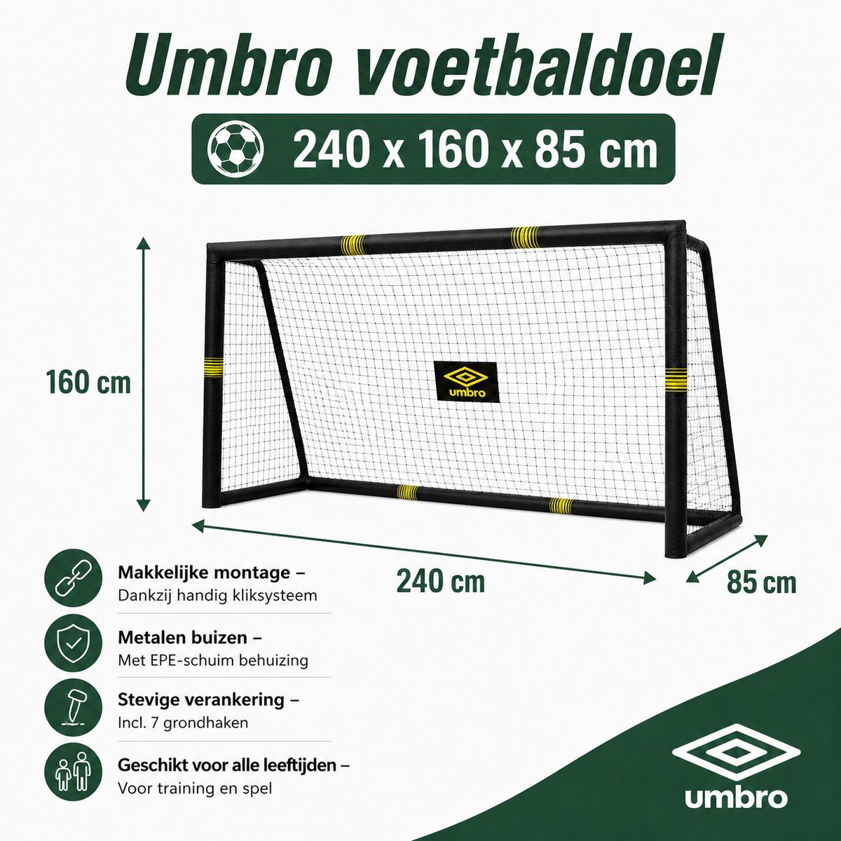 Umbro Voetbaldoel 240 x 160 x 85cm - maximondo