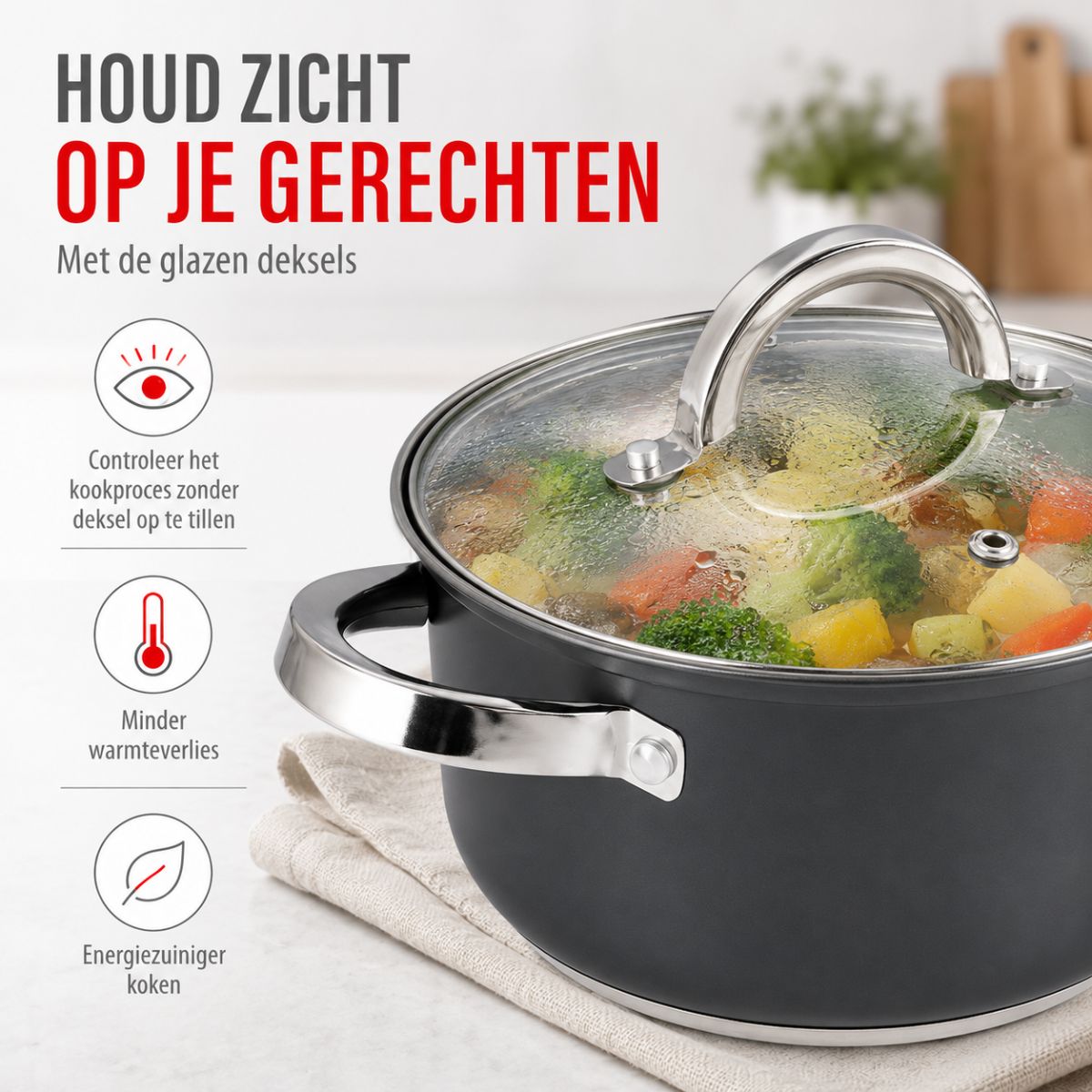 alpina Inductie Pannenset 7‑delig RVS met Glazen Deksel
