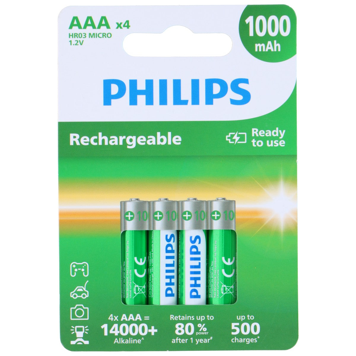 Philips 4 Stuks AAA-Batterijen HR03 - Oplaadbaar