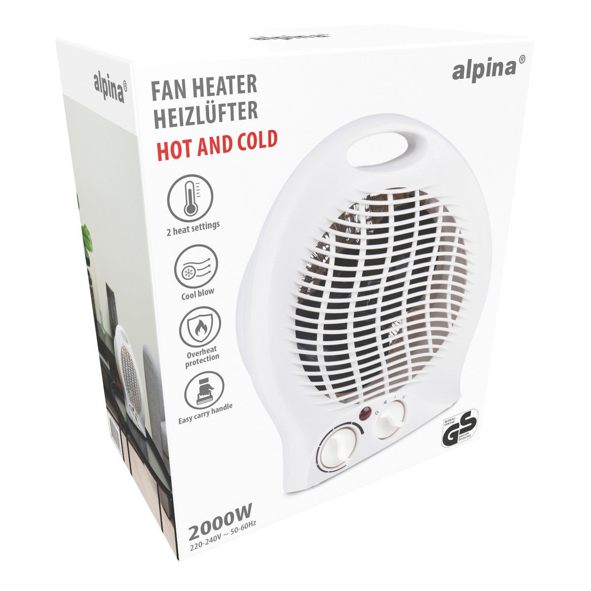 alpina Ventilatorkachel 2000W – 2 Warmtestanden