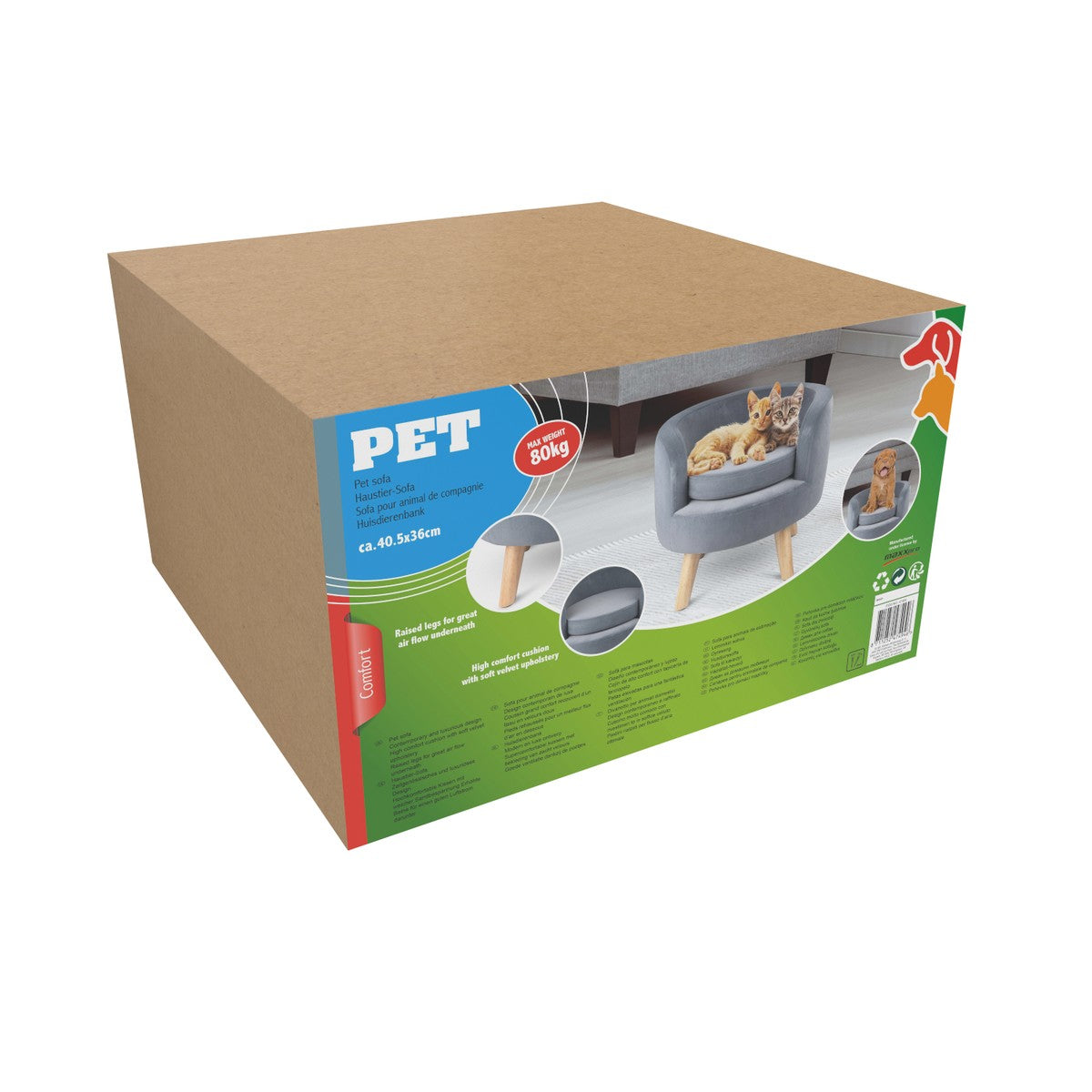 maxxpro Bed Huisdieren 80KG Zacht Grijs 40,5x36Cm - maximondo