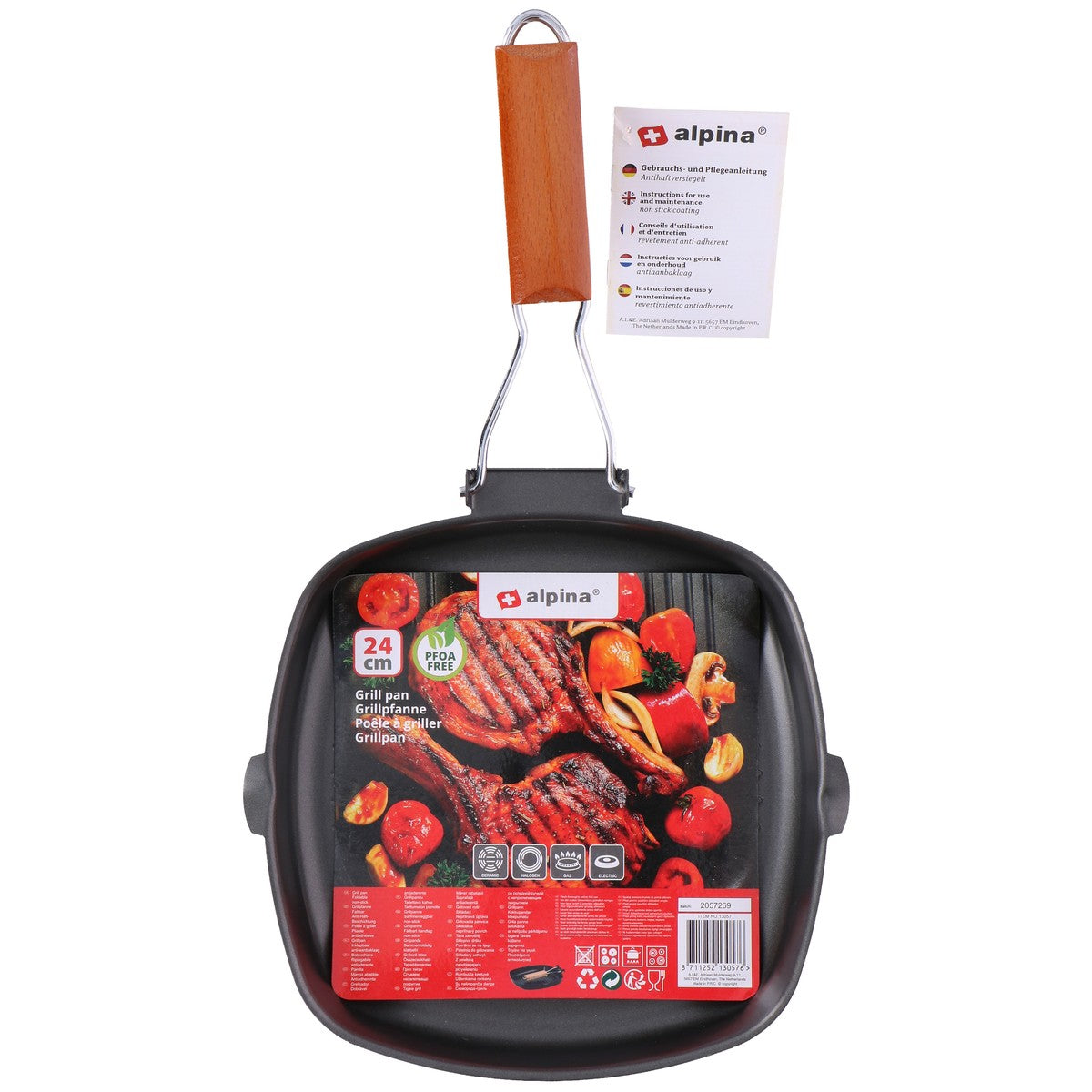 alpina grillpan - Inklapbaar - Anti-aanbaklaag -24x24cm