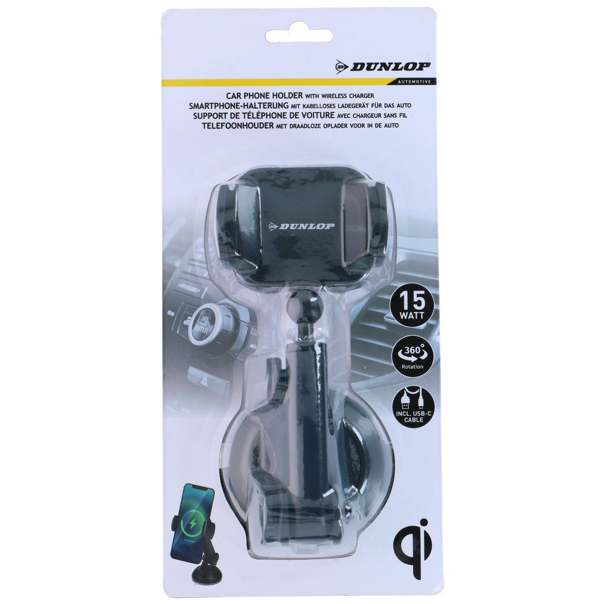 Dunlop Auto Telefoonhouder en Qi Lader - maximondo