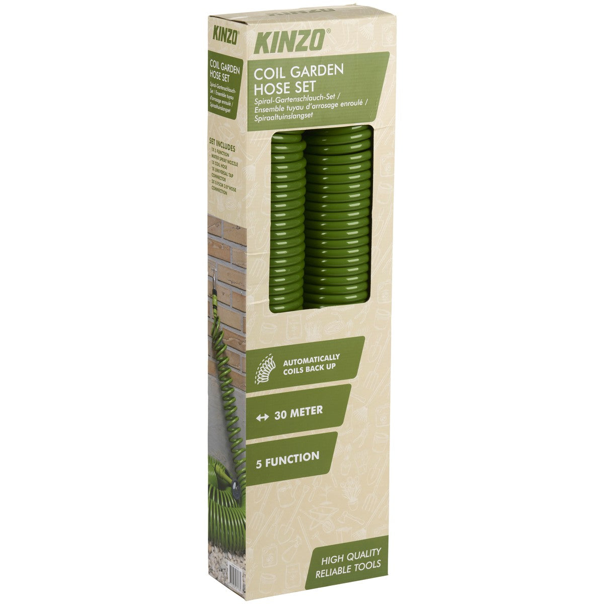 Kinzo Spiraal Tuinslang Set 30M - Automatisch Oprollend - maximondo