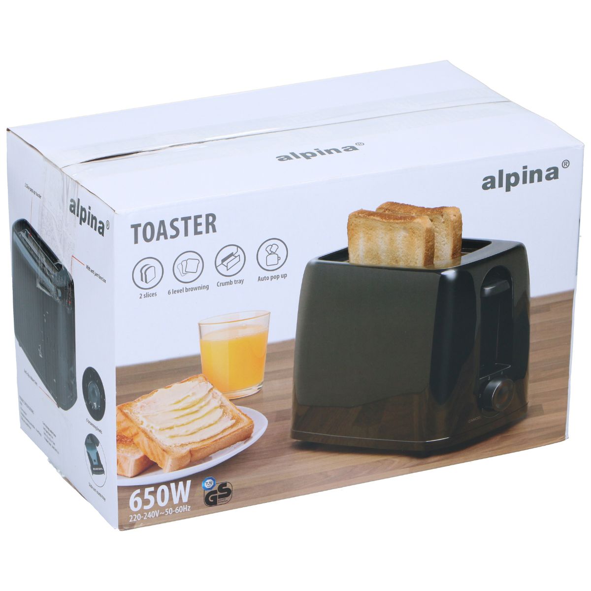 alpina Broodrooster 650W - Toaster met 6 Bruiningsniveaus - maximondo