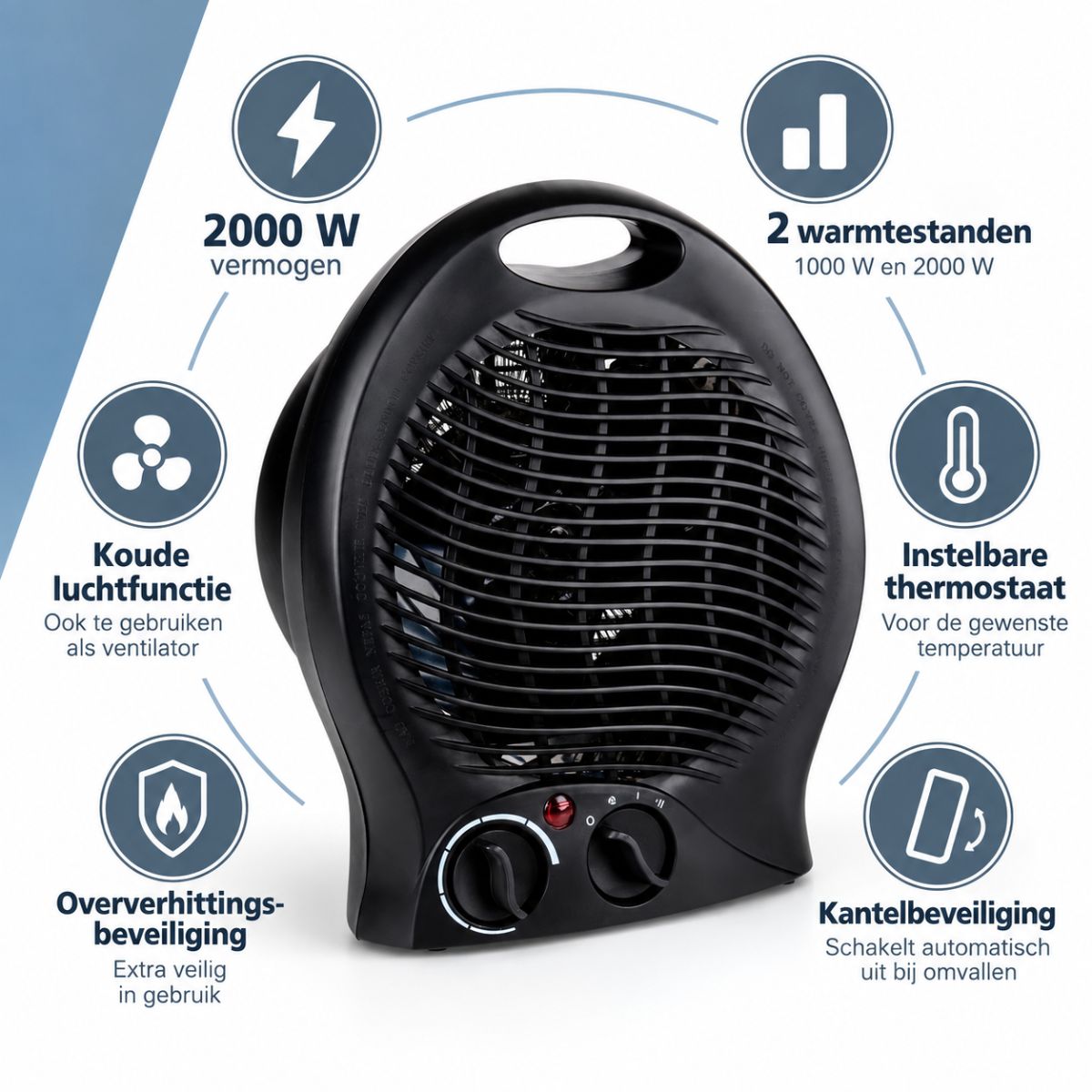 Kinzo Ventilatorkachel 2000W Zwart - maximondo