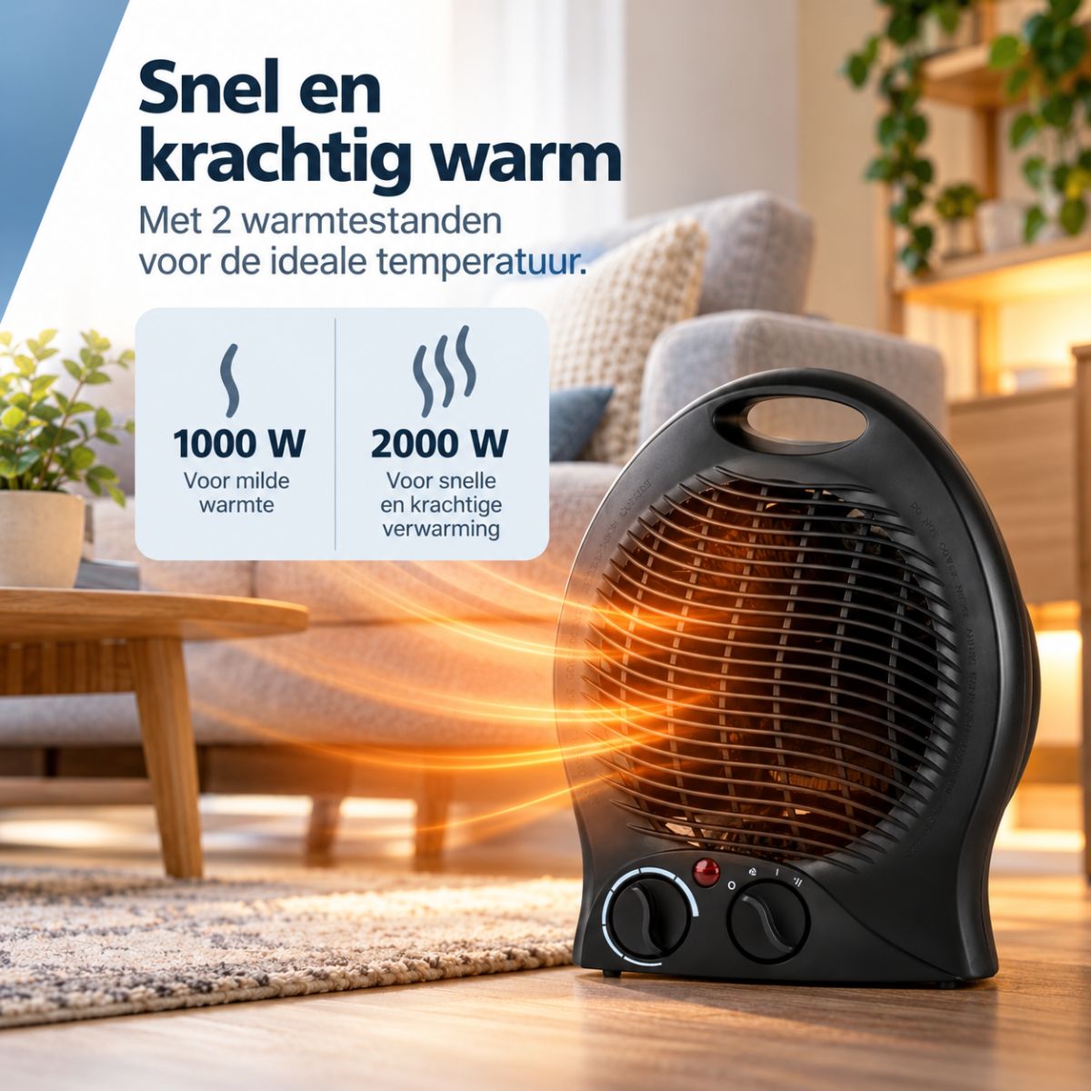 Kinzo Ventilatorkachel 2000W Zwart - maximondo