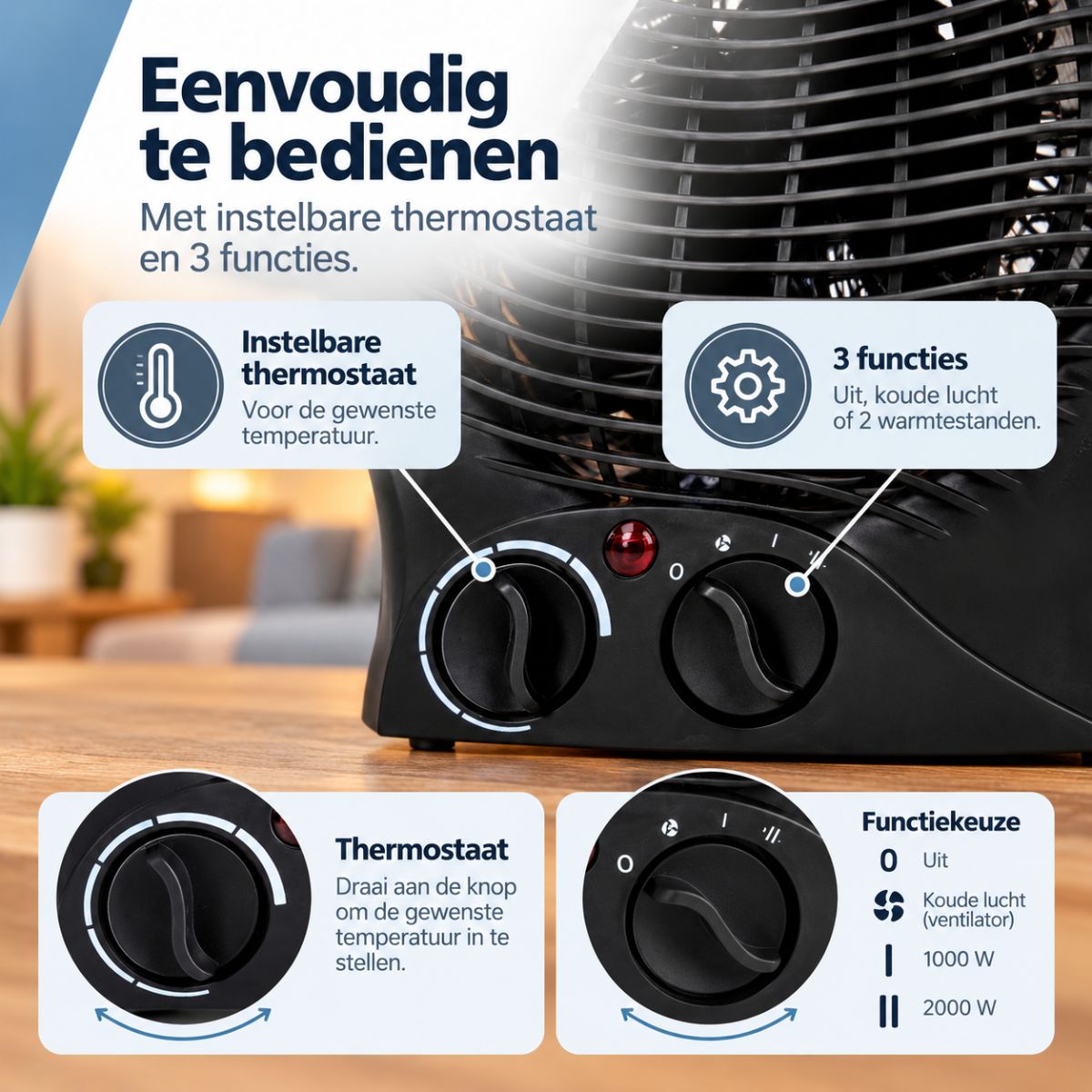 Kinzo Ventilatorkachel 2000W Zwart - maximondo