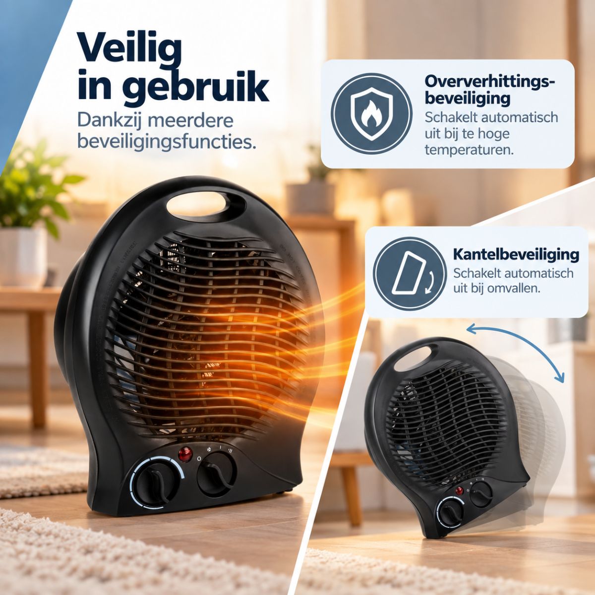 Kinzo Ventilatorkachel 2000W Zwart - maximondo
