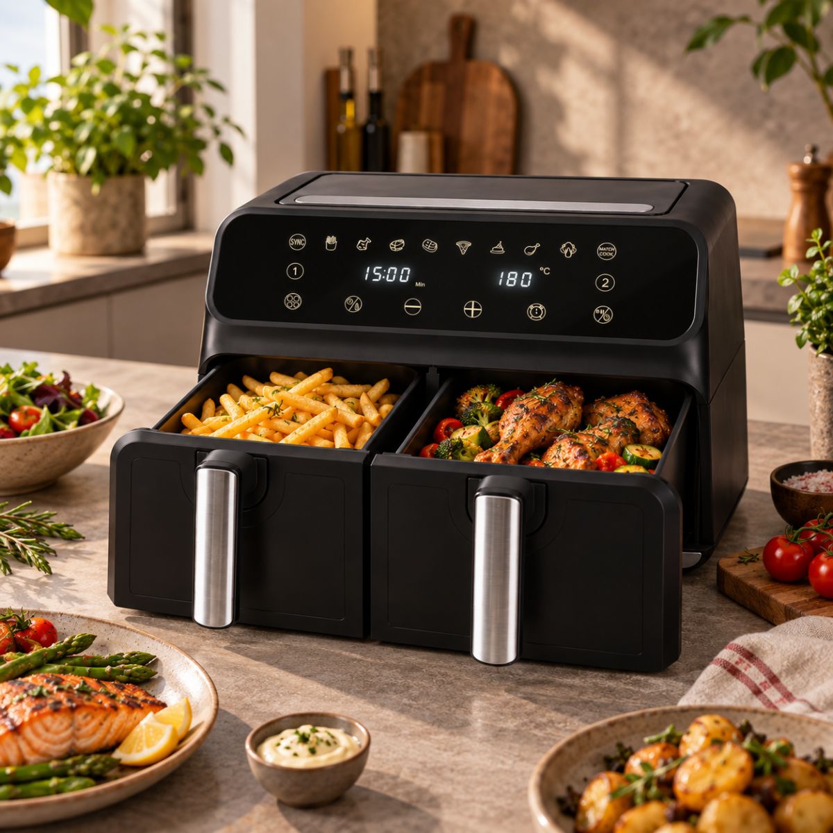 alpina Dubbele Airfryer XXL 8L Heteluchtfriteuse