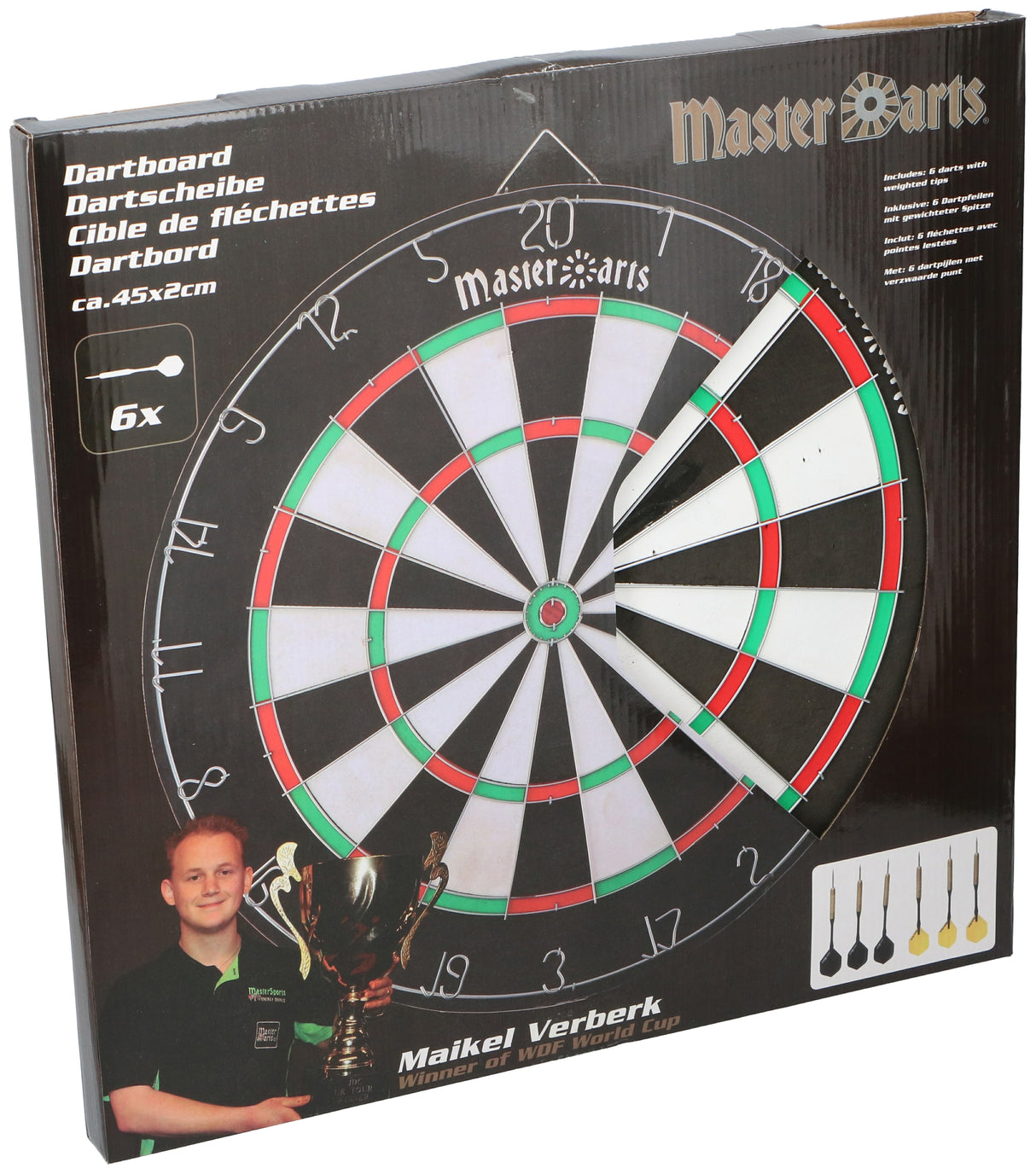 MasterArts Dartbord Set – Dartbord 45 cm – met 6 Dartpijlen - maximondo