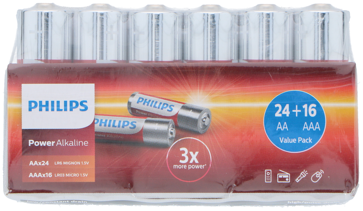 Philips Batterijen 24x AA + 16x AAA Voordeelverpakking - maximondo