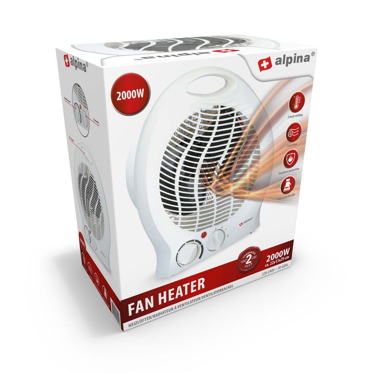 alpina Ventilatorkachel 2000W – 2 Warmtestanden - maximondo