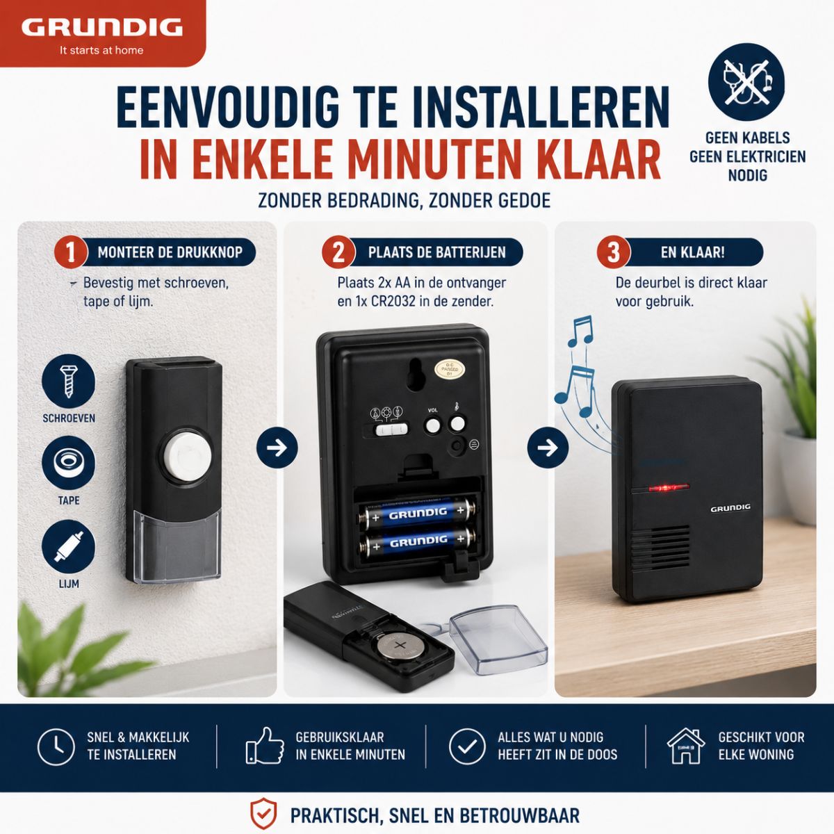 Grundig Deurbelset zwart - maximondo