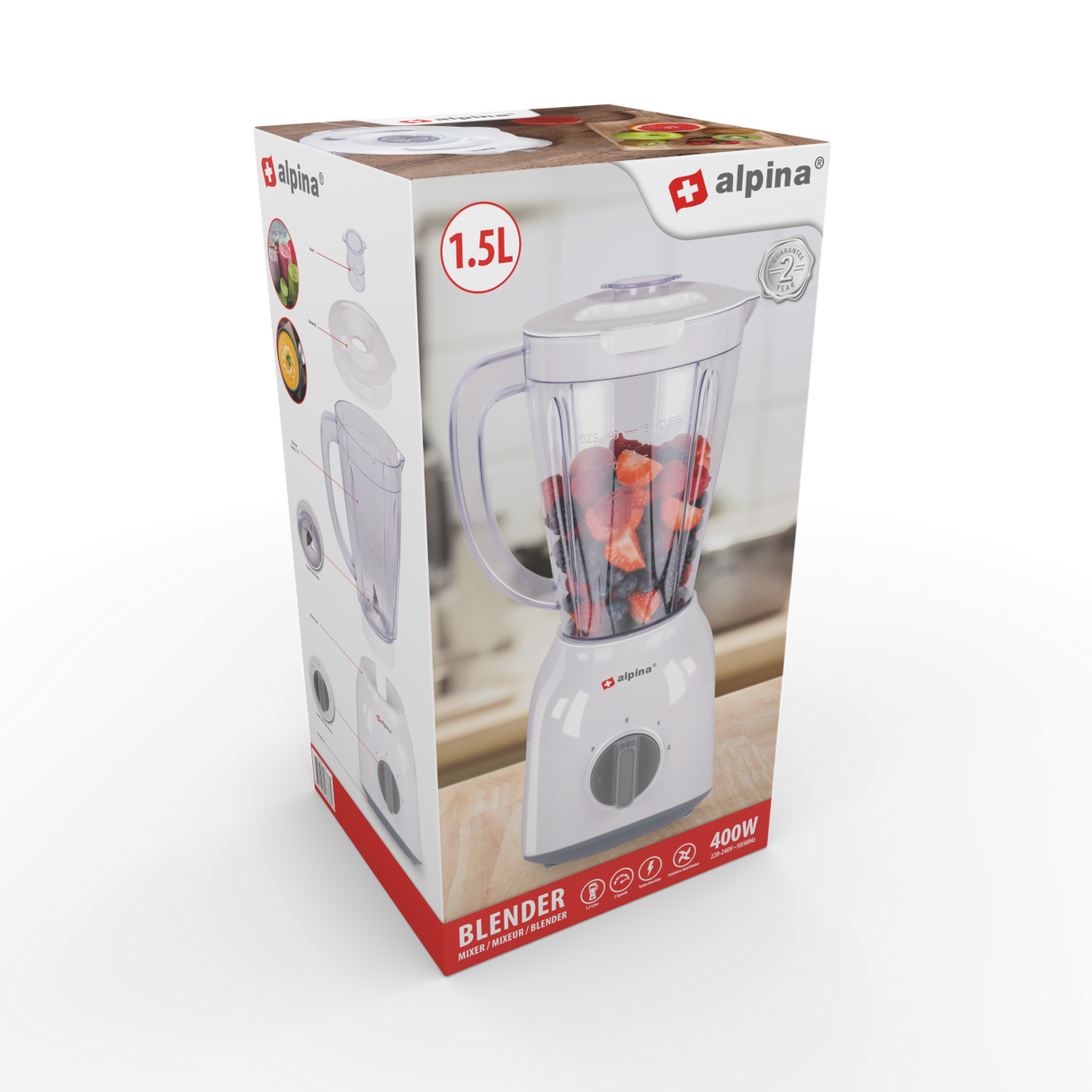 alpina Blender 1,5L 400W Wit - maximondo