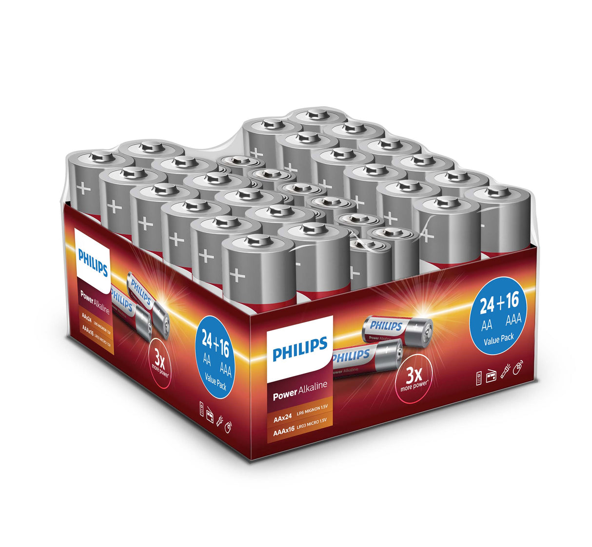 Philips Batterijen 24x AA + 16x AAA Voordeelverpakking - maximondo