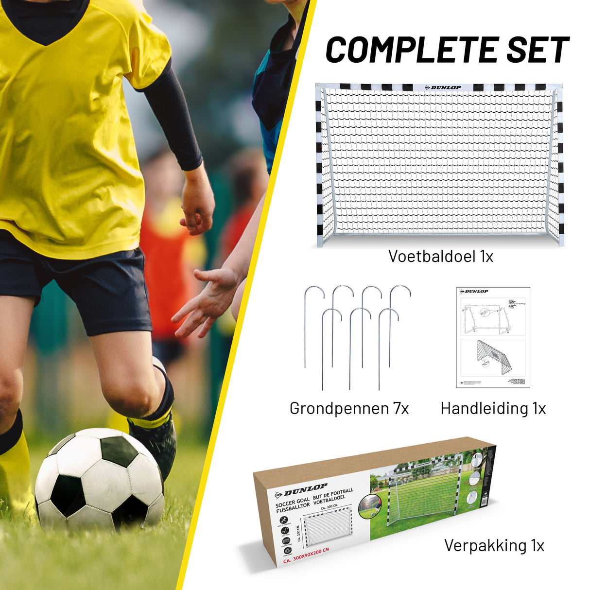 Dunlop Voetbaldoel 300 x 200 x 90cm - Opvouwbaar - maximondo