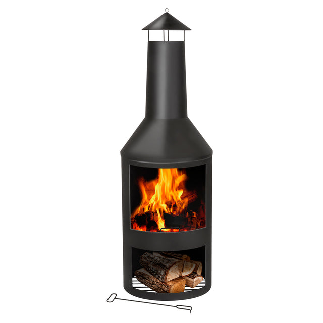 BBQ Collection buitenhaard met schoorsteen en houtopslag 134x44,5cm staal zwart - maximondo