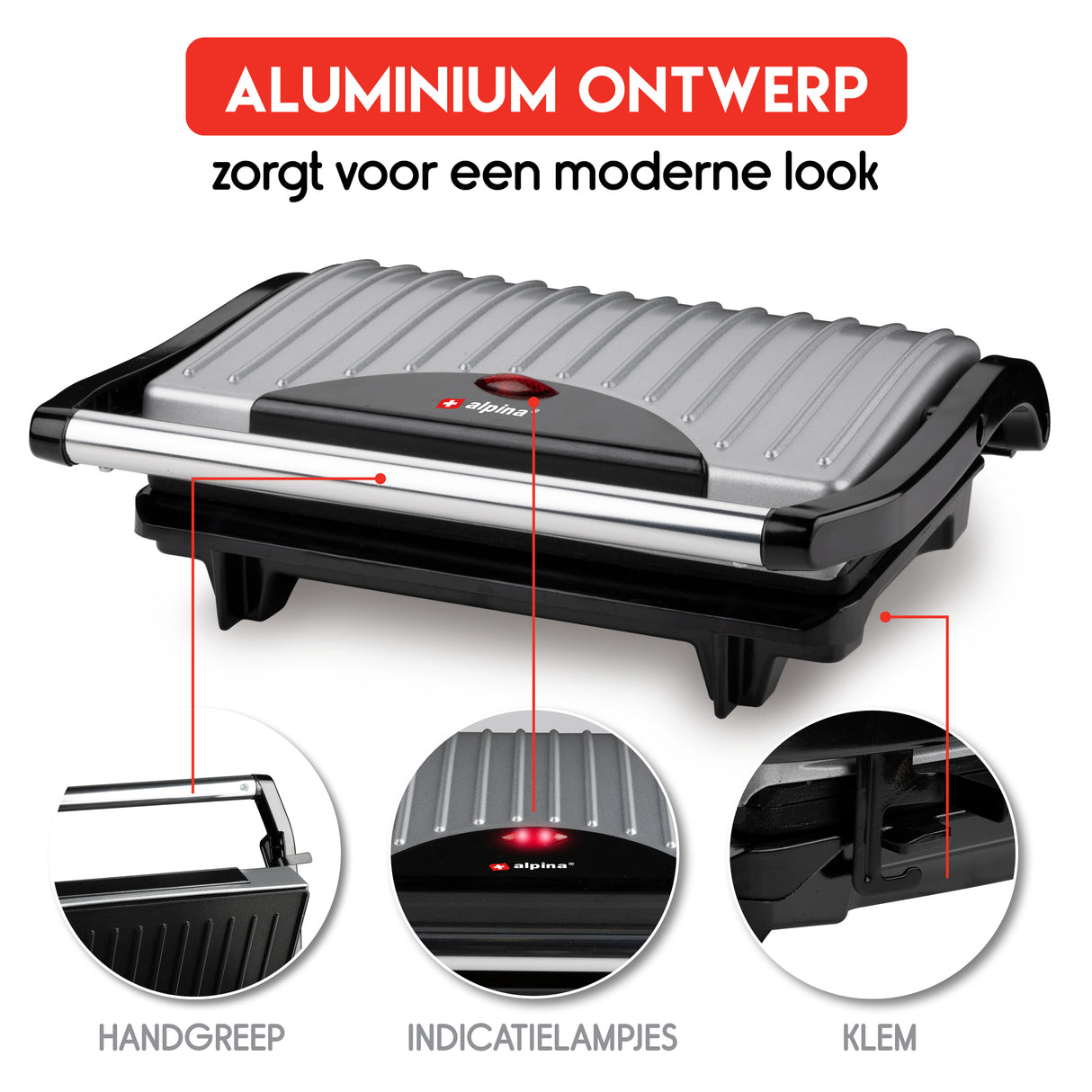 alpina Contactgrill voor Panini, Tosti, Hamburgers 700W - maximondo