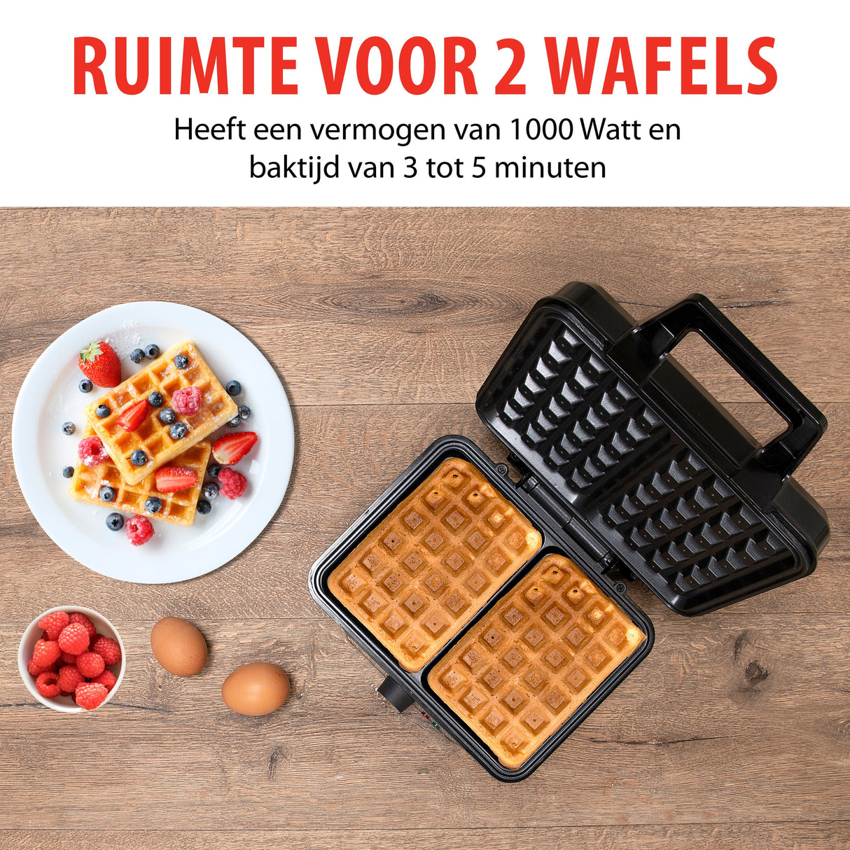 alpina Wafelijzer 1000W - Wafelmaker voor Brusselse Wafels - maximondo