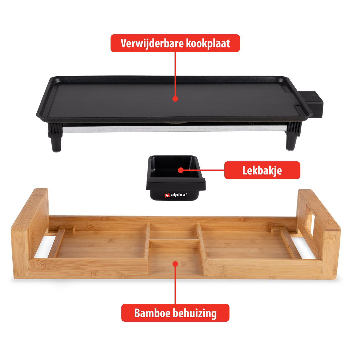 alpina Teppanyaki Bakplaat 2000W, 43 x 22.5 CM - maximondo