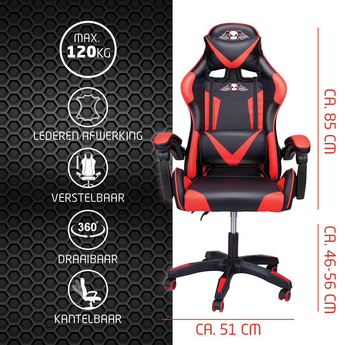 No Fear Gaming Stoel - Rood/Zwart - maximondo