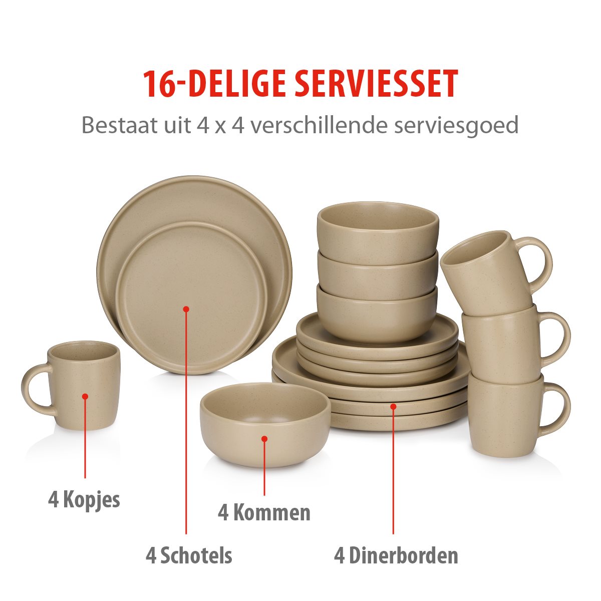 alpina Serviesset 16Delig - Aardewerk - Zand - maximondo