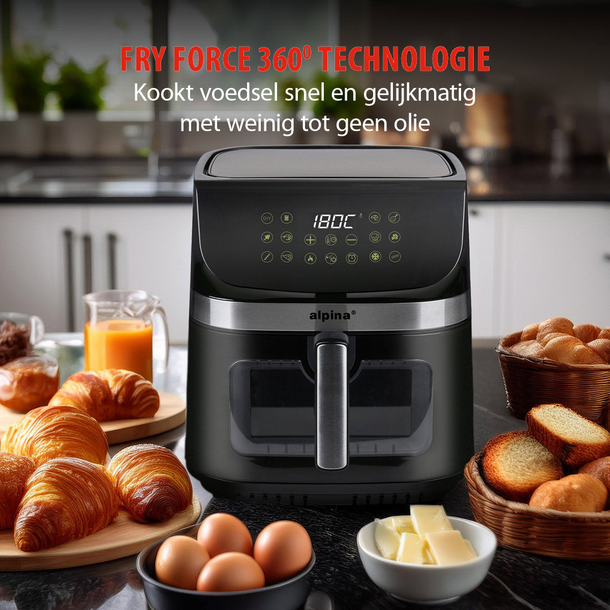 alpina Dubbele Airfryer XXL - Heteluchtfriteuse 9L - maximondo