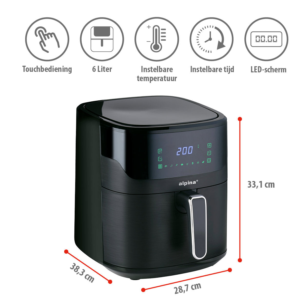 alpina Airfryer XL - Heteluchtfriteuse 6L - 2-5 Personen - maximondo