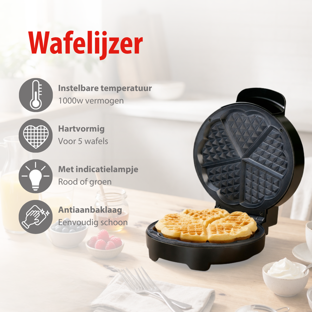 alpina Wafelijzer Hartvormige Wafels Bakken Antiaanbaklaag - maximondo