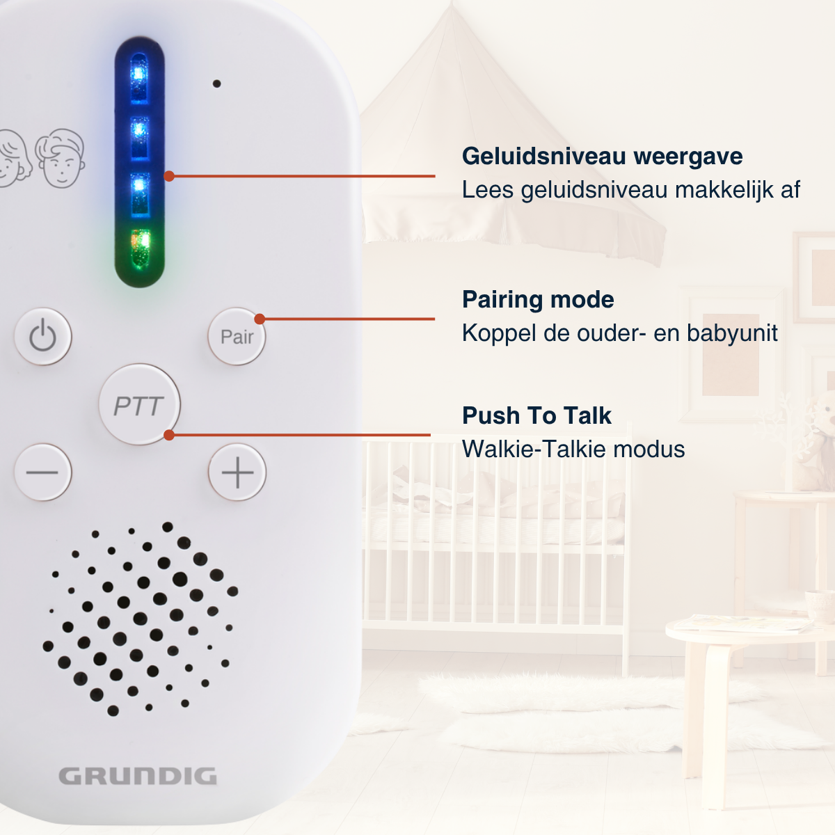 Grundig DECT Audio Babyfoon - Baby Monitor met 150M bereik - maximondo