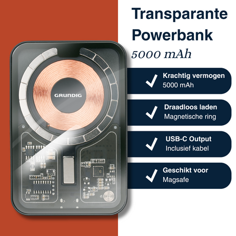 Grundig Draadloze Powerbank Transparent 5000mAh - maximondo