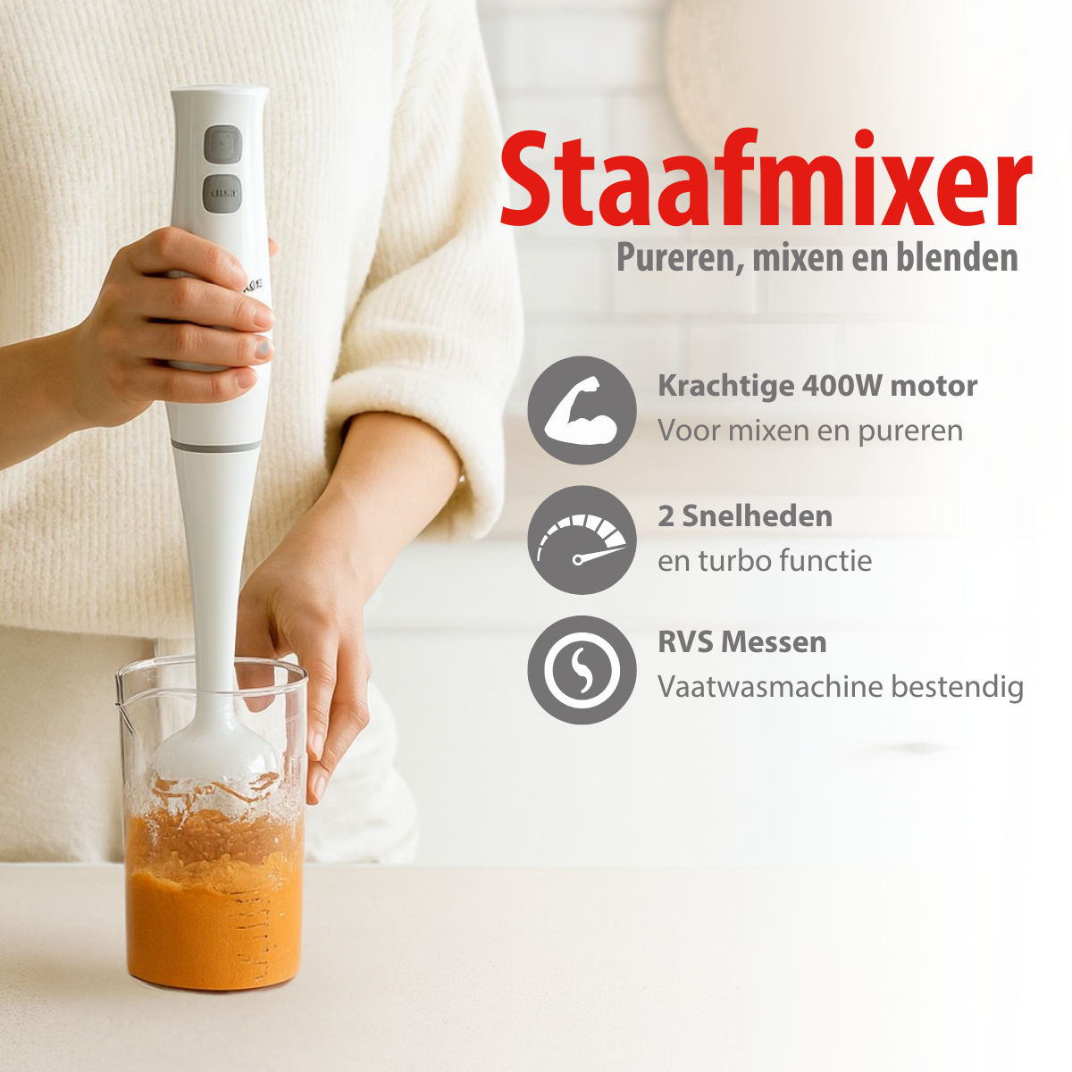 alpina Staafmixer 400W - Handmixer met Turbofunctie - maximondo