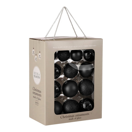 Mica Decorations Bal glas zwart 26 stuks - d7cm - maximondo