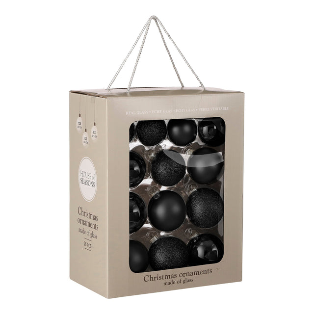 Mica Decorations Bal glas zwart 26 stuks - d7cm - maximondo