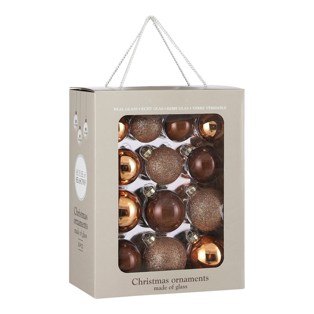 Mica Decorations kerstballen glas 26 stuks - Ø7cm - Bruin - maximondo