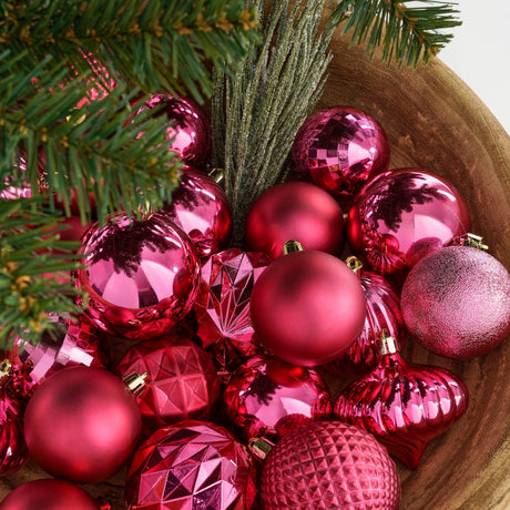 Mica Decorations Boom decoratie onbreekbaar fuchsia 60 stuks - d7cm - maximondo